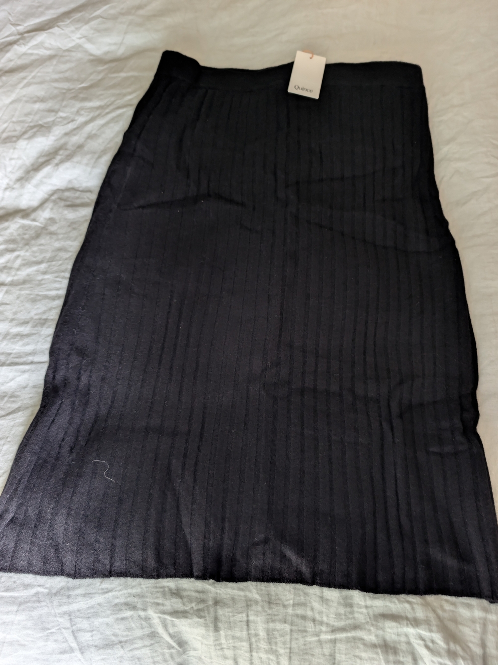 NWT Quince Mongolian Cashmere Ribbed Midi Skirt Black XL